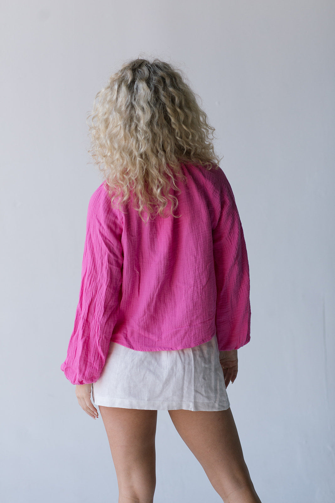 Zoey Tie Front Long Sleeve Top - Hot Pink