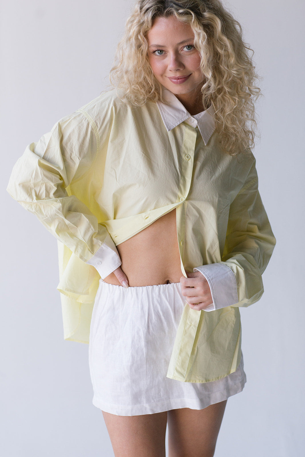 Darby Contrast Button Up Shirt-Yellow