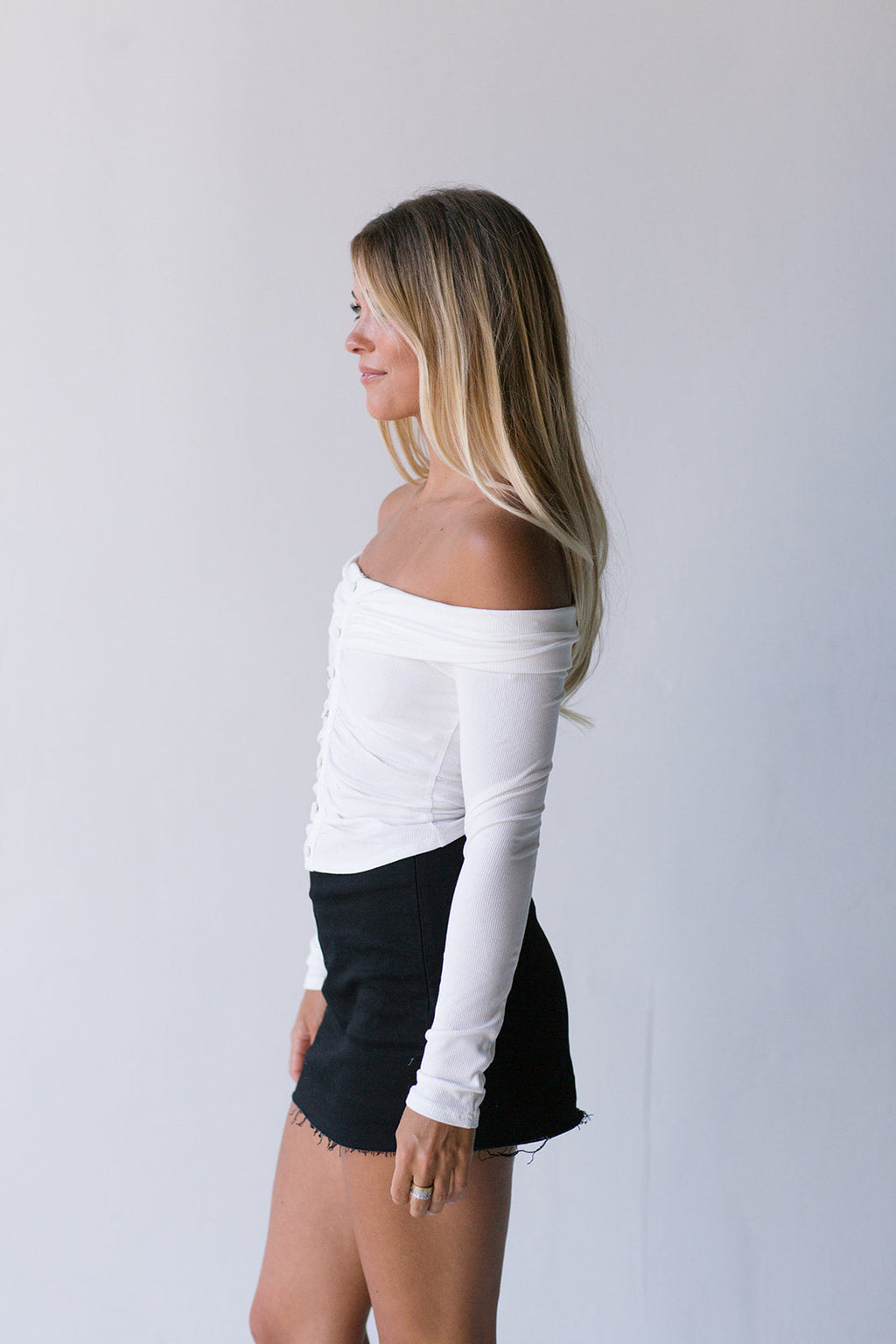 Malory Ruched Long Sleeve Top - Off White