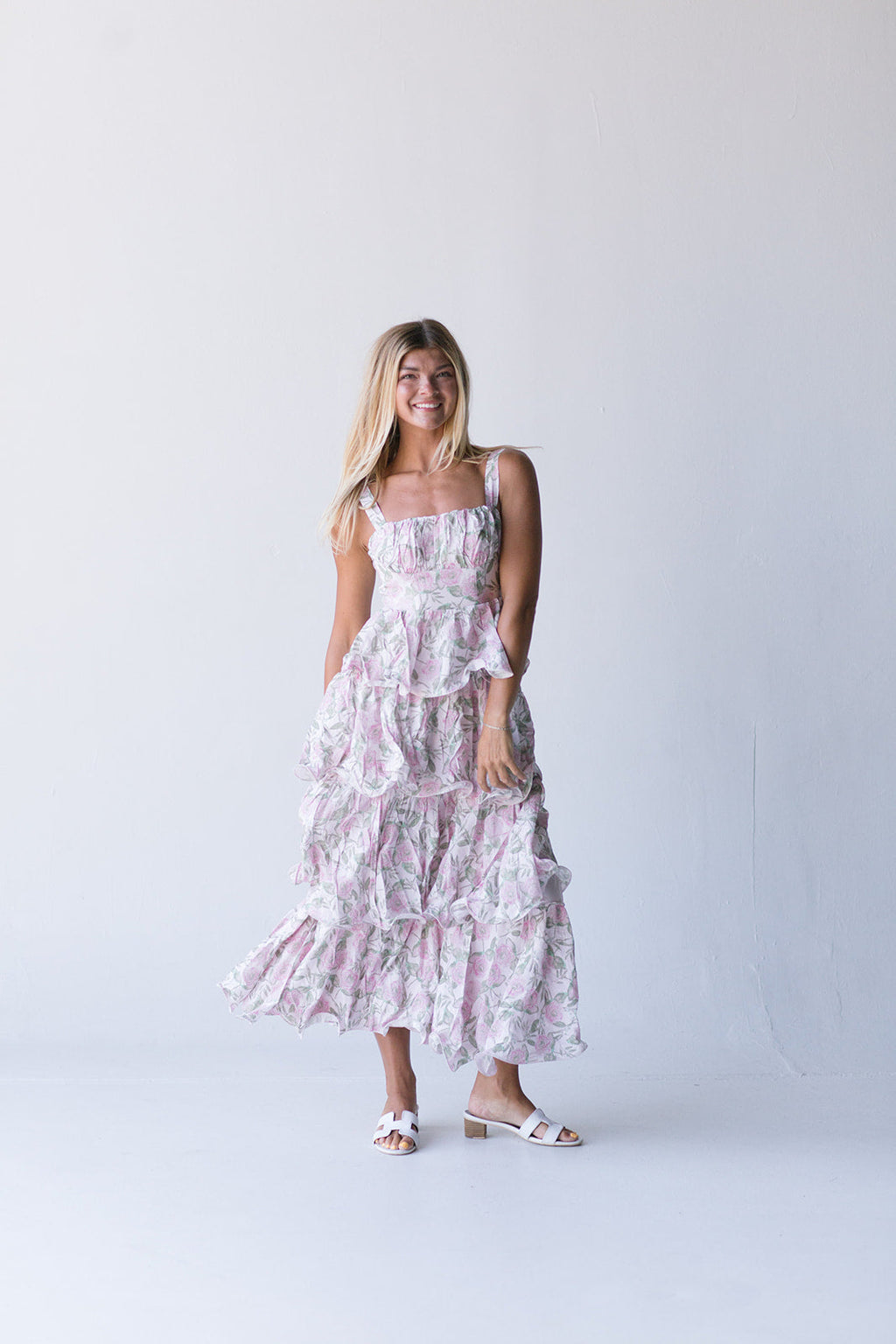 Belle Ruffle Tiered Maxi Dress - Pink