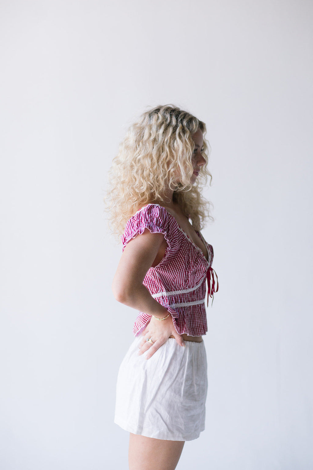 Jameson Top Lace Trim - Red/White Gingham