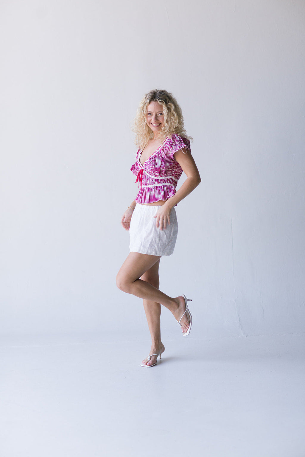 Jameson Top Lace Trim - Red/White Gingham