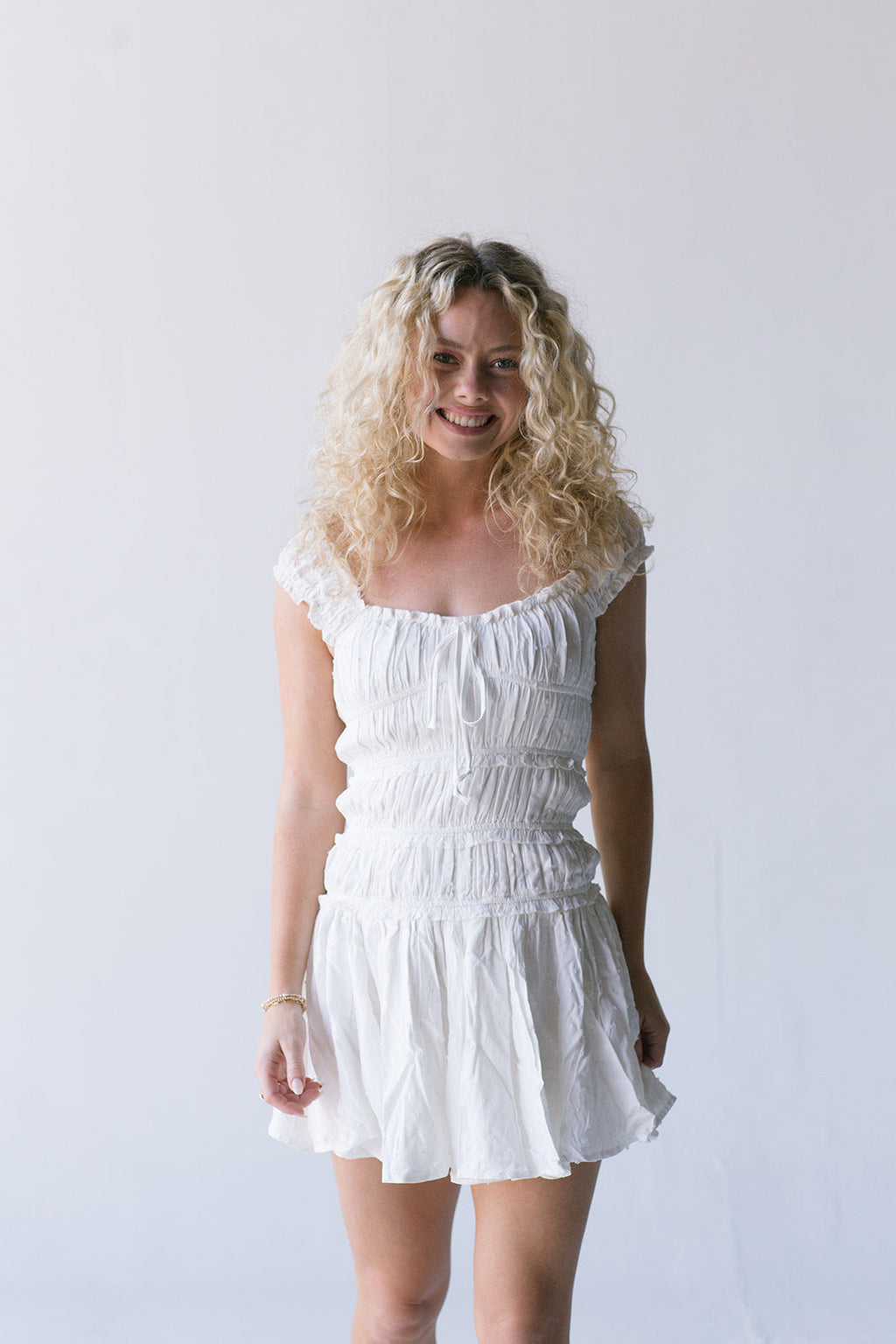 Tess Smocked Mini Dress - White