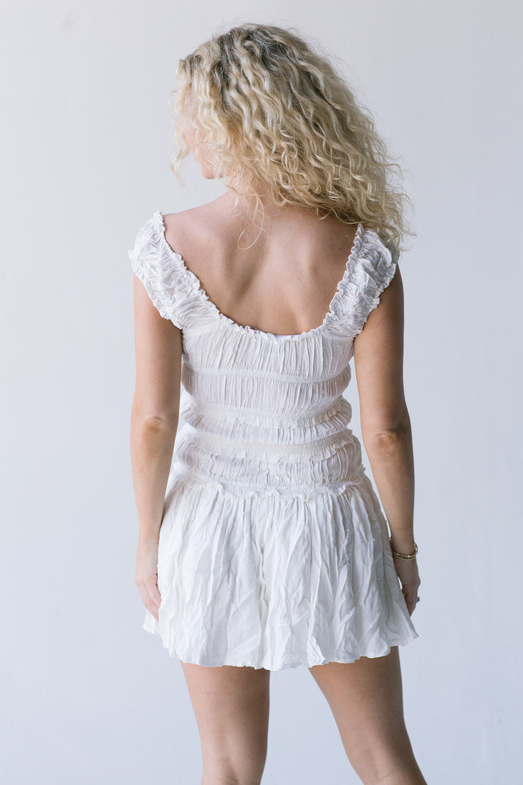 Tess Smocked Mini Dress - White