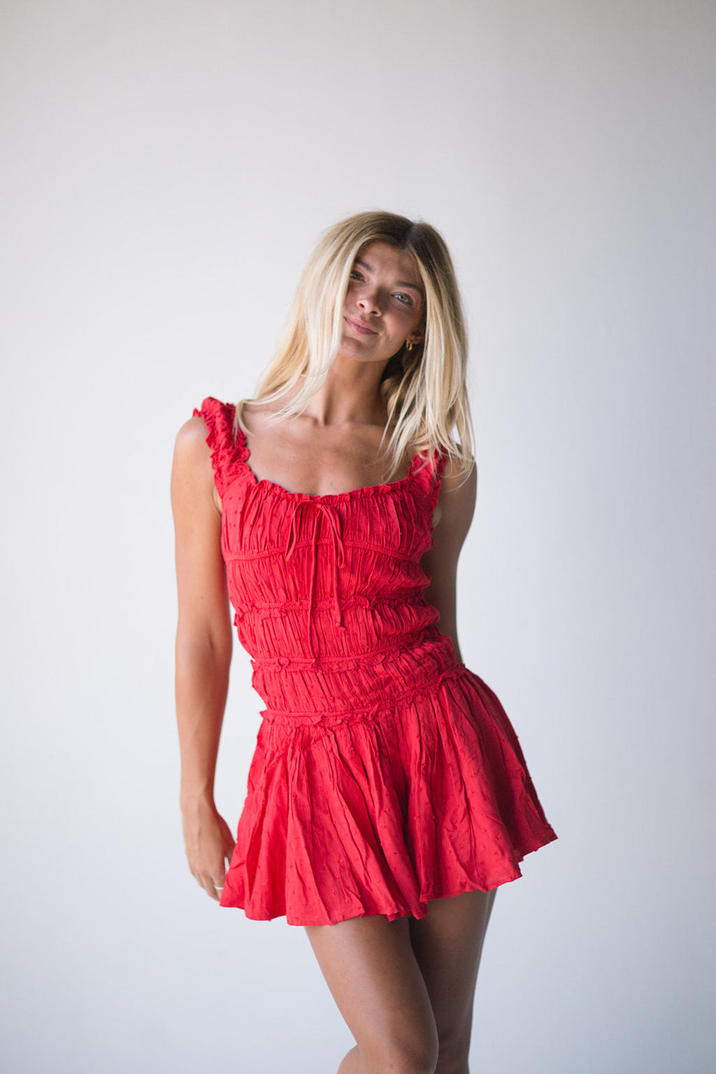 Ada Smocked Mini Dress - Red