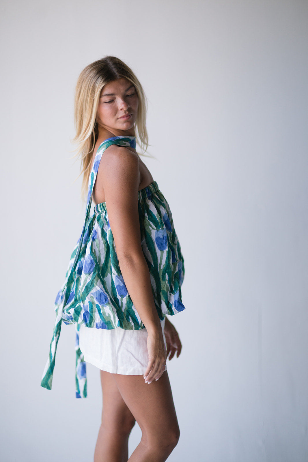 Tyla Bubble Scarf Top - Green/Blue