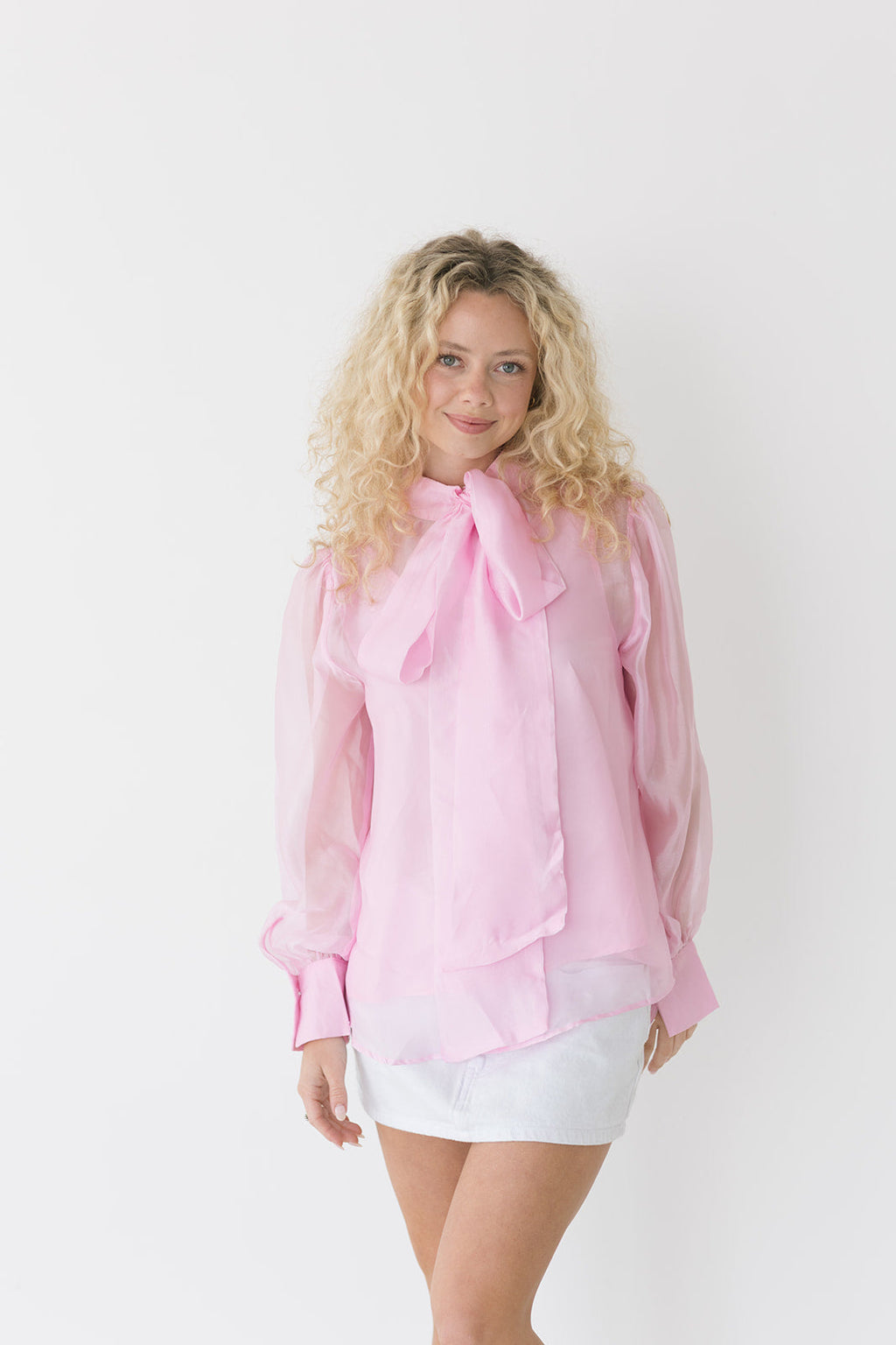 Amelia Pastel Bow Tie Blouse - Pink