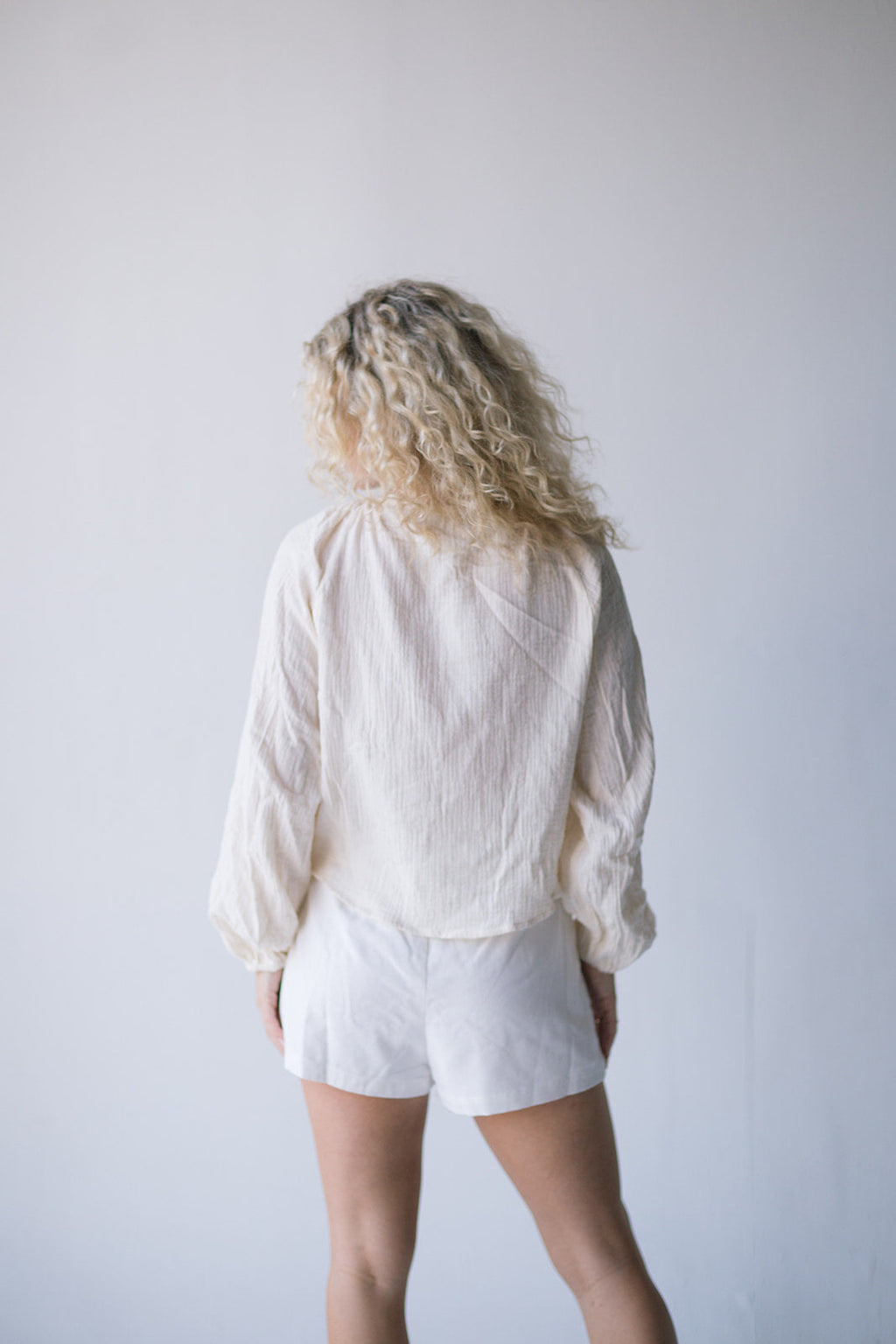 Mia Tie Front Long Sleeve Top - Cream