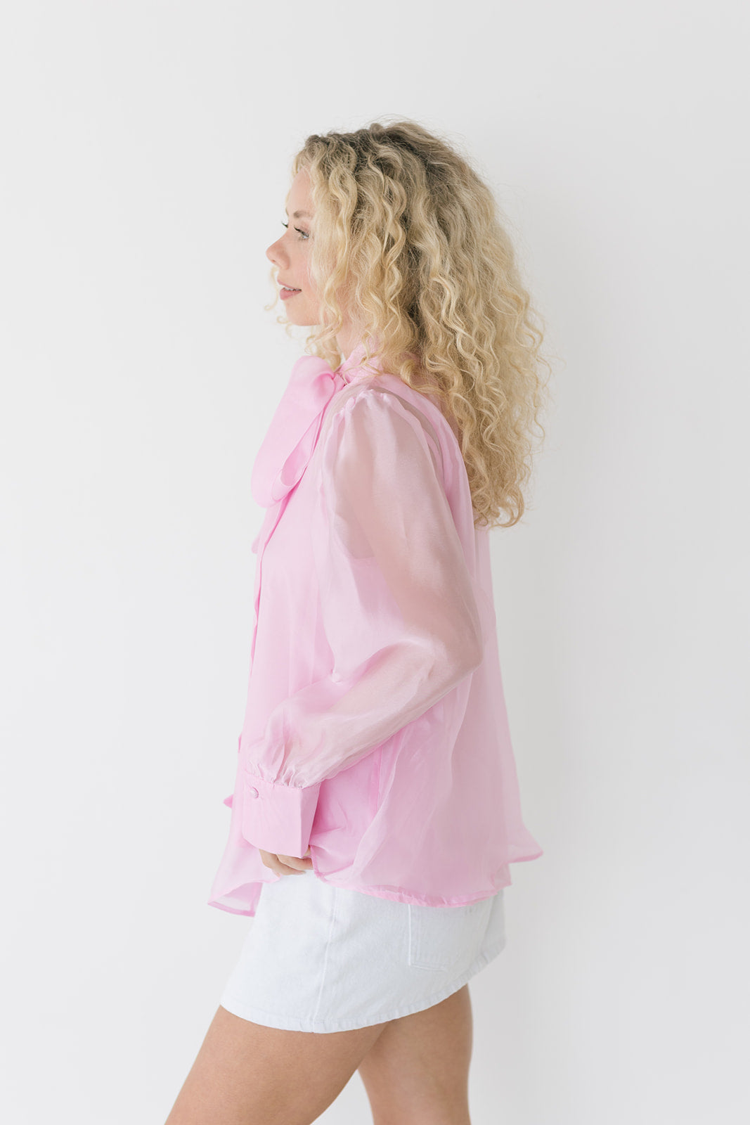 Amelia Pastel Bow Tie Blouse - Pink