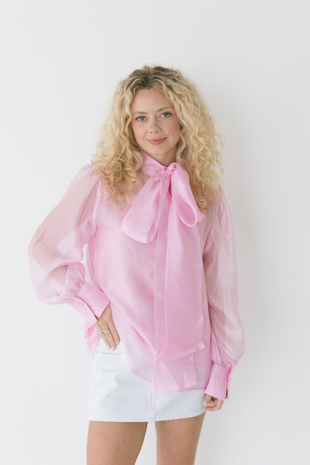 Amelia Pastel Bow Tie Blouse - Pink