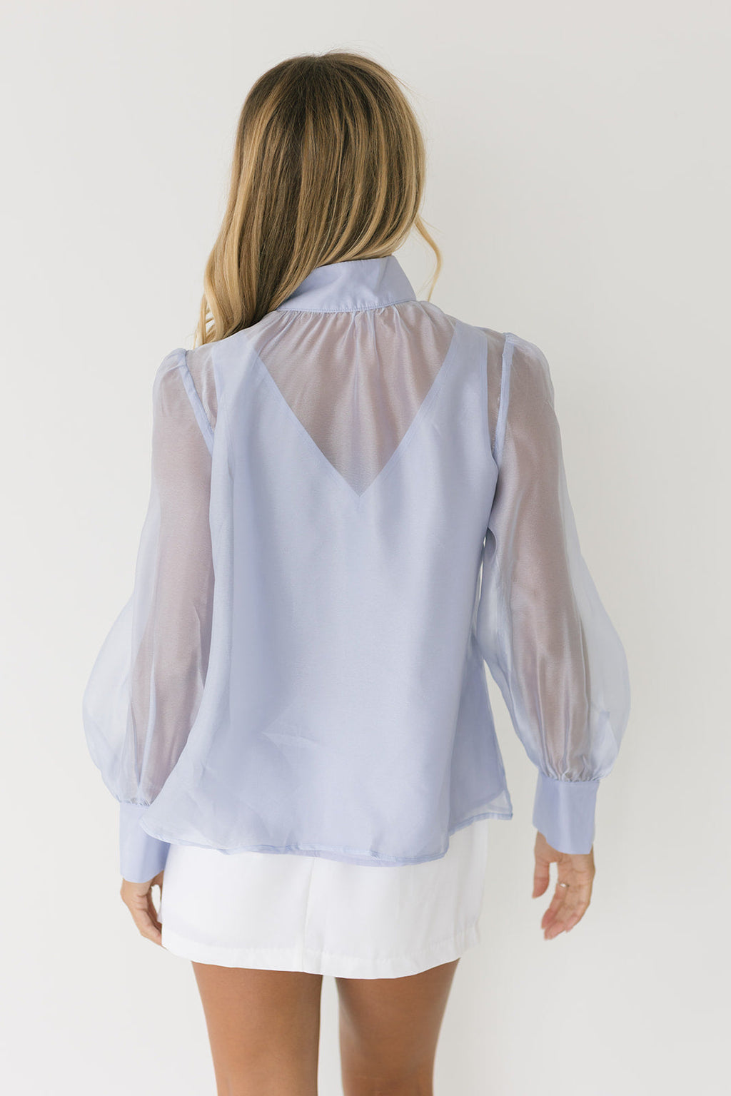 Brielle Pastel Bow Tie Blouse - Sky Blue