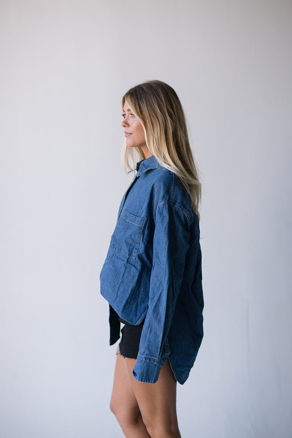 Iris Denim Long Sleeve Top - Denim