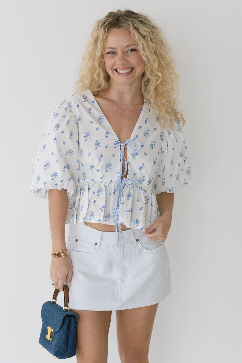 Lia Ditzy Floral Crop Top - Blue