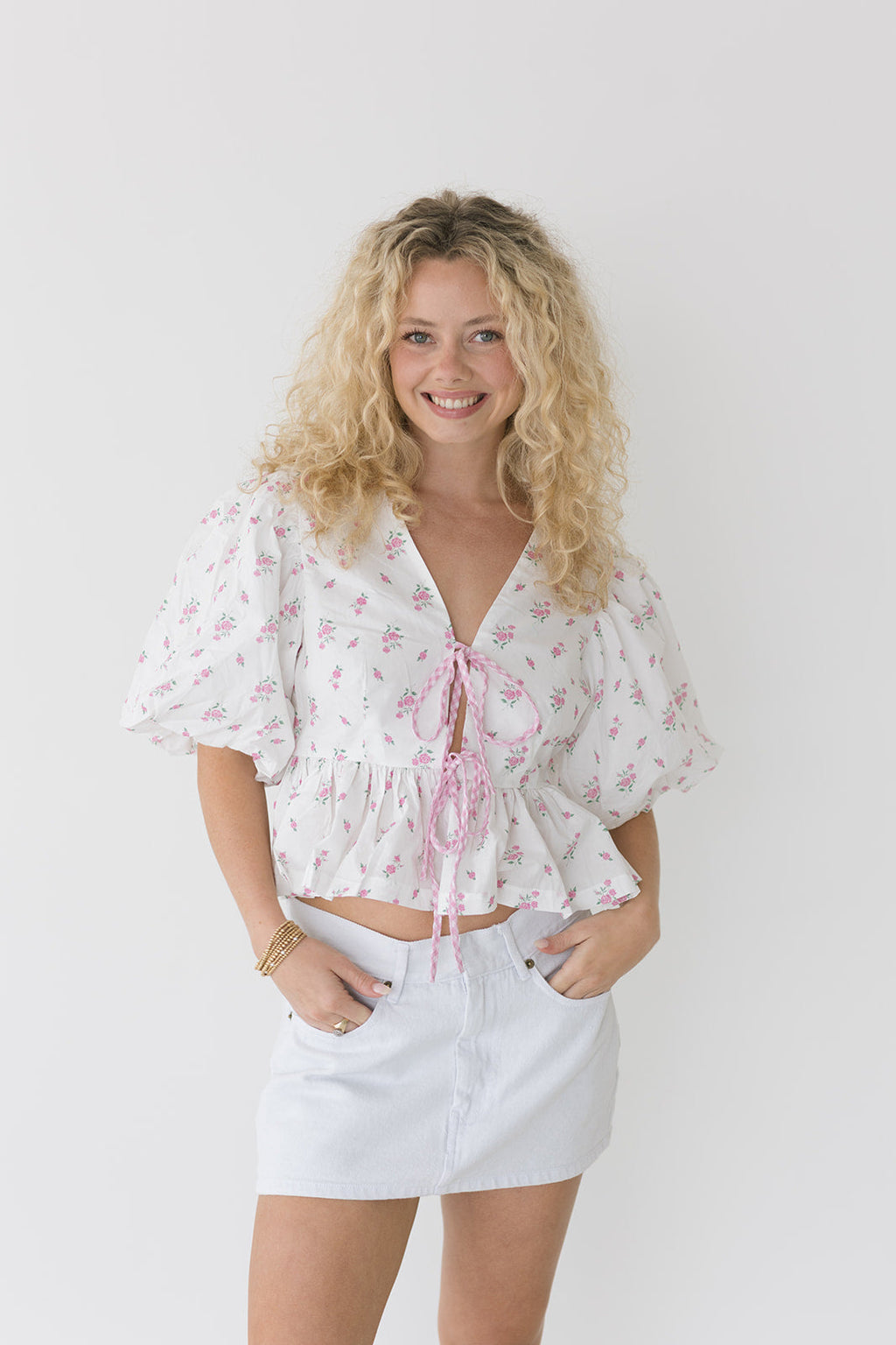 Selina Ditzy Floral Crop Top - Pink