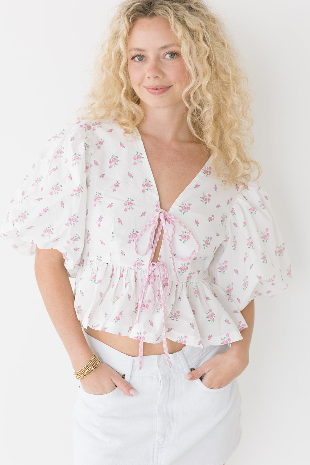 Selina Ditzy Floral Crop Top - Pink