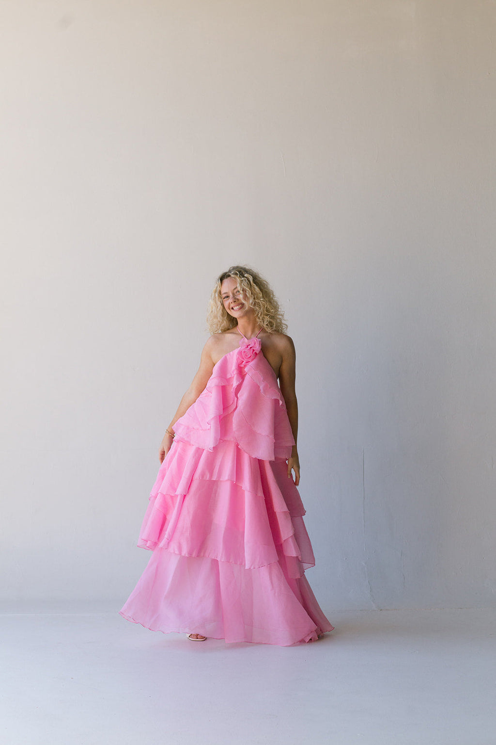 Arabella Floral Ruffle Maxi Dress - Pink