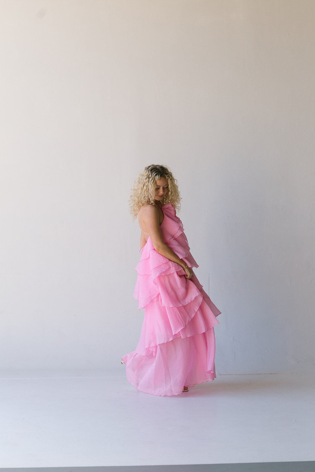 Arabella Floral Ruffle Maxi Dress - Pink