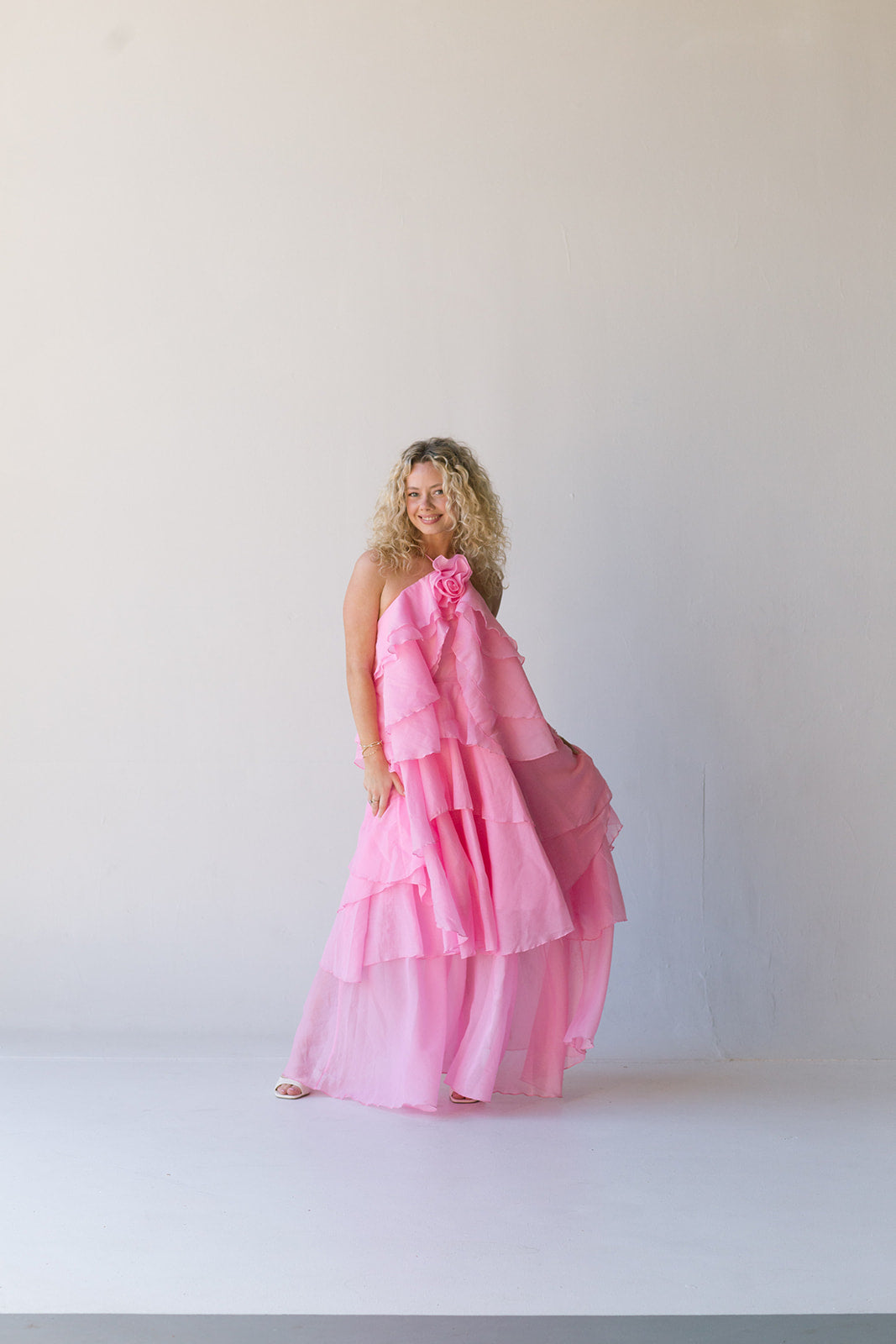 Arabella Floral Ruffle Maxi Dress - Pink