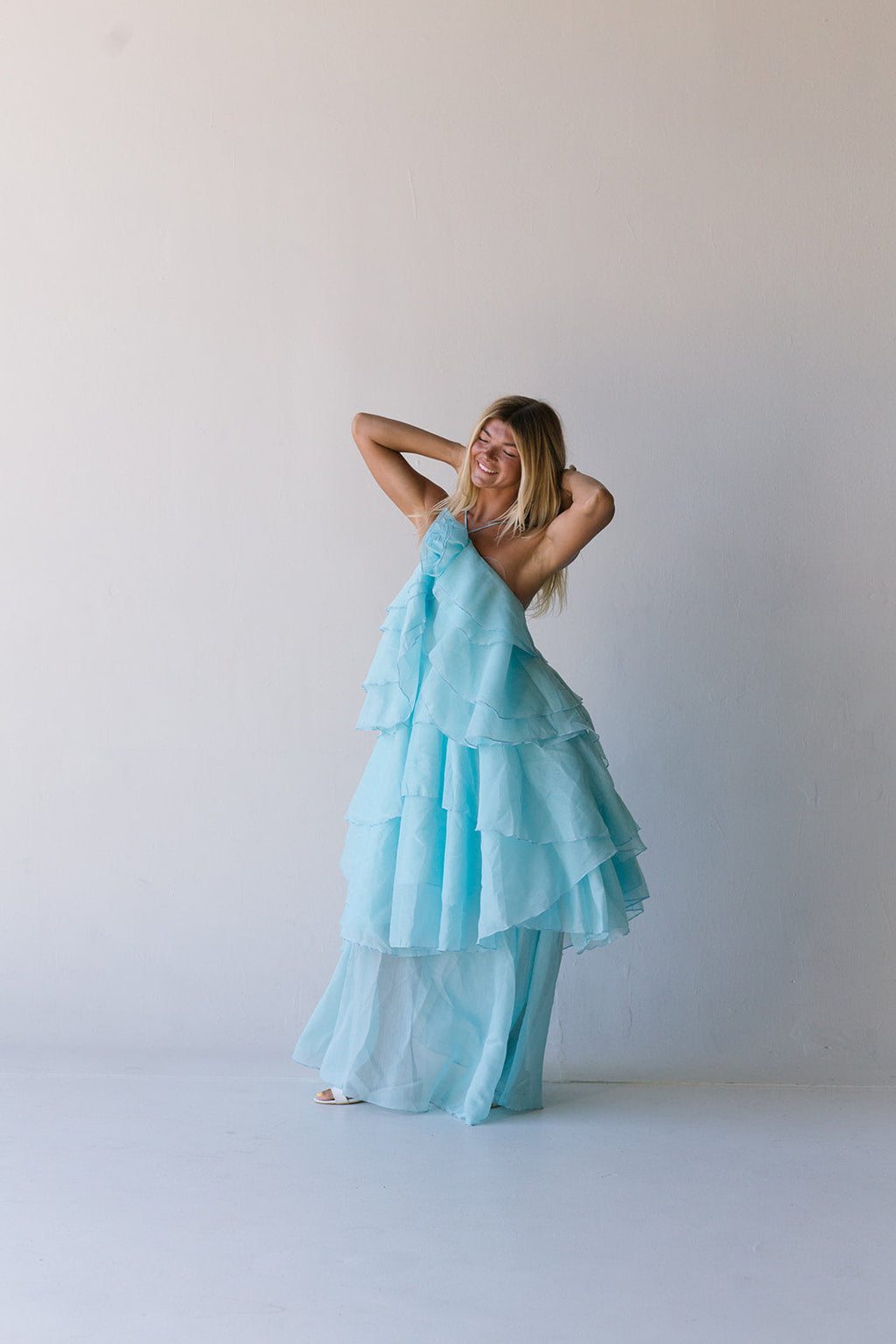 Camellia Floral Ruffle Maxi Dress - Aqua