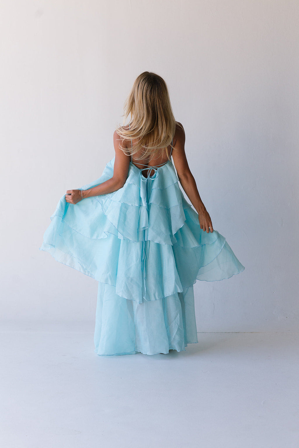 Camellia Floral Ruffle Maxi Dress - Aqua