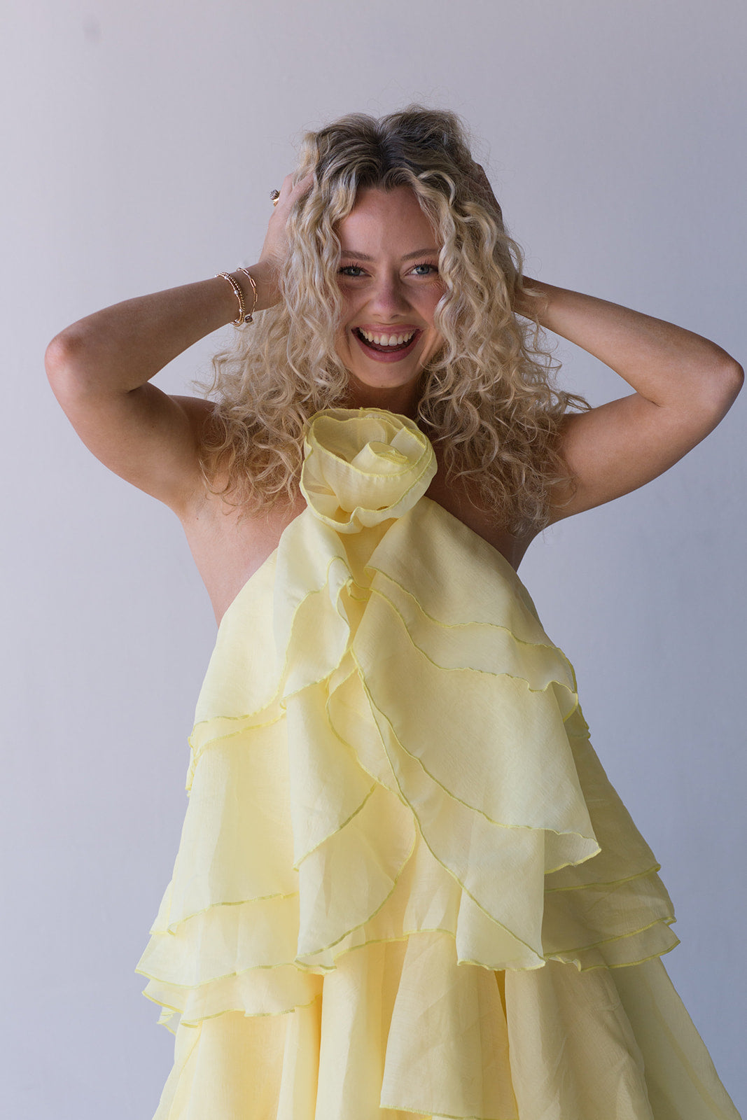 Dahlia Floral Ruffle Maxi Dress - Yellow