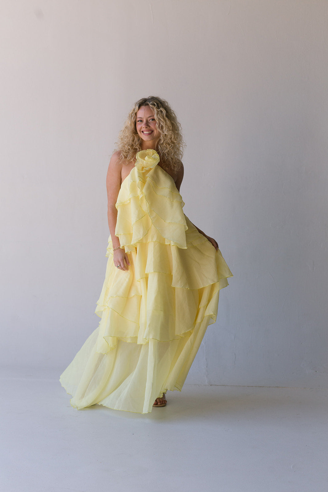 Dahlia Floral Ruffle Maxi Dress - Yellow