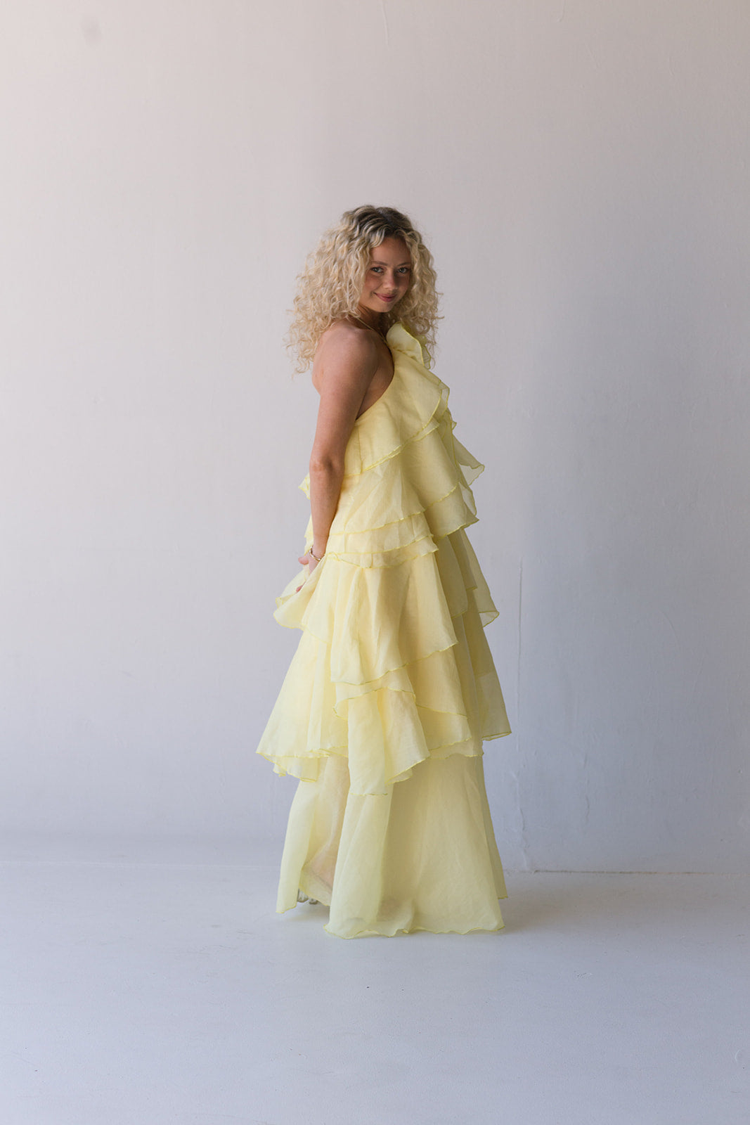 Dahlia Floral Ruffle Maxi Dress - Yellow