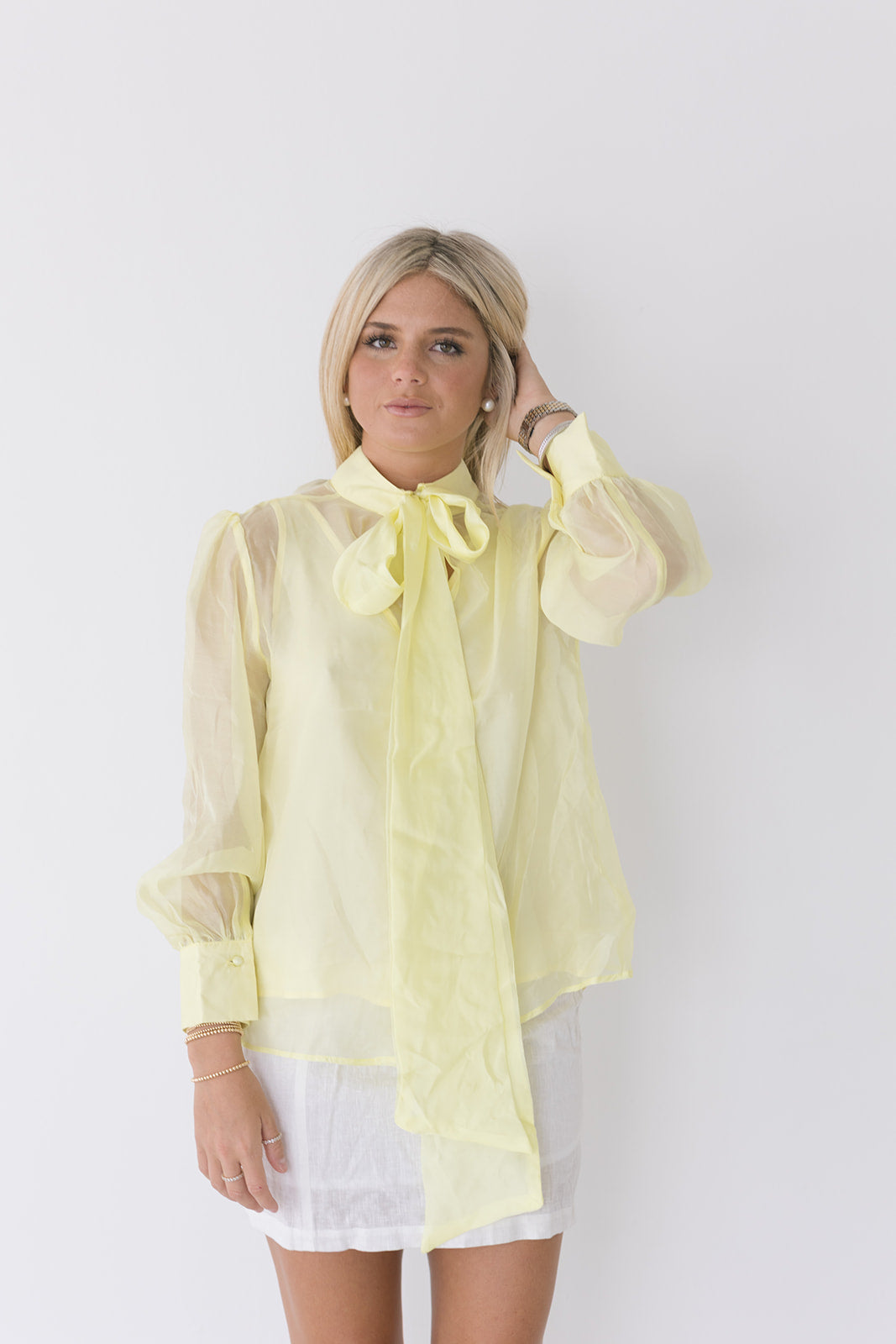 Lorelei Pastel Bow Tie Blouse - Lemon