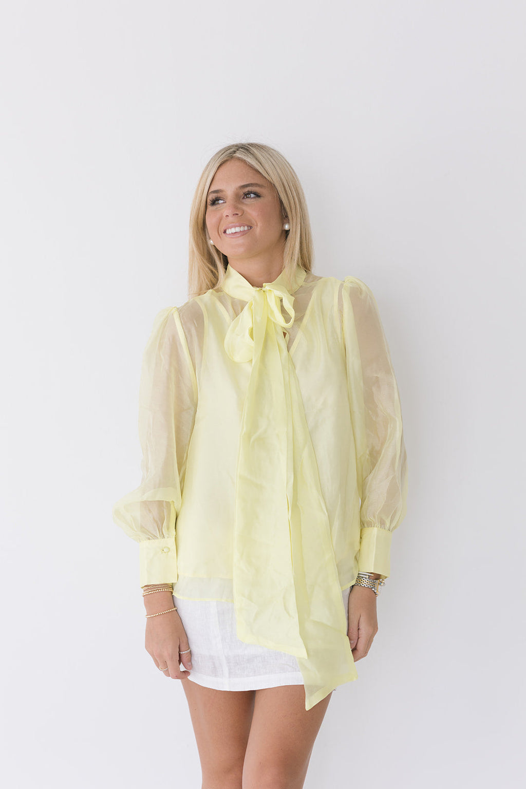 Lorelei Pastel Bow Tie Blouse - Lemon