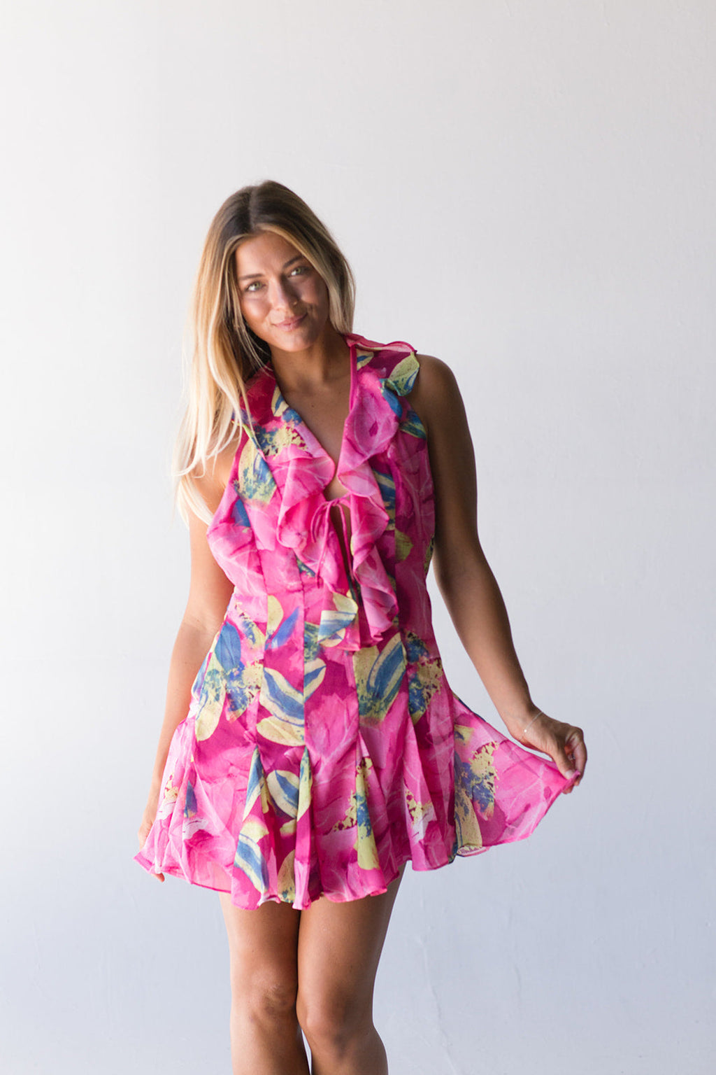 Reyna Ruffle Dress - Fuchsia