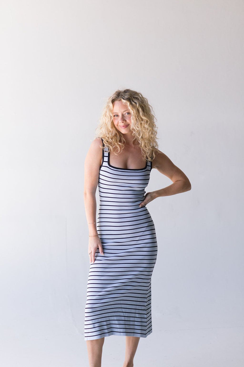 Amber Stripe Dress - Lt Blue / Black