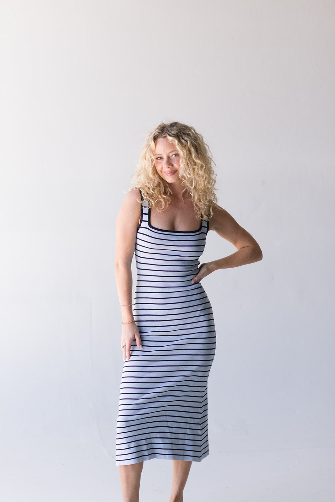 Amber Stripe Dress - Lt Blue / Black