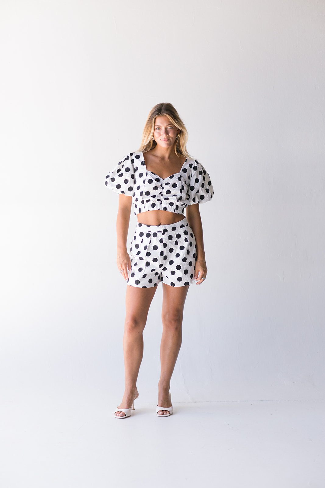 Rhodes Polka Dot Bubble Sleeve Set - Off White/Black