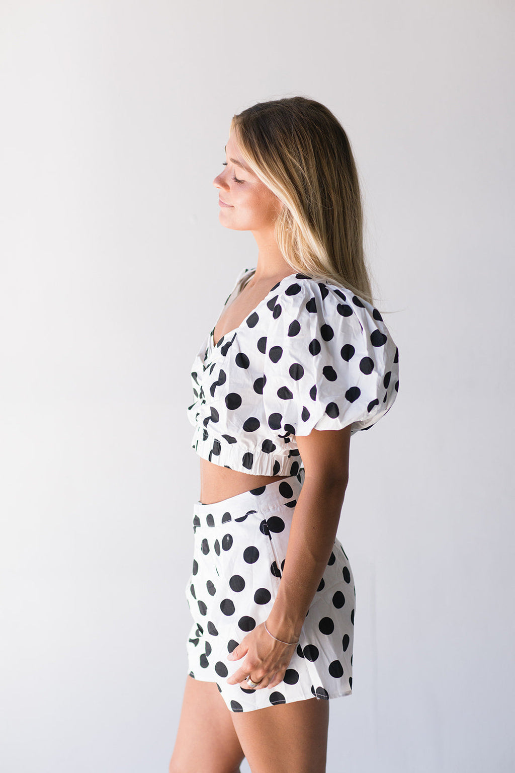 Rhodes Polka Dot Bubble Sleeve Set - Off White/Black
