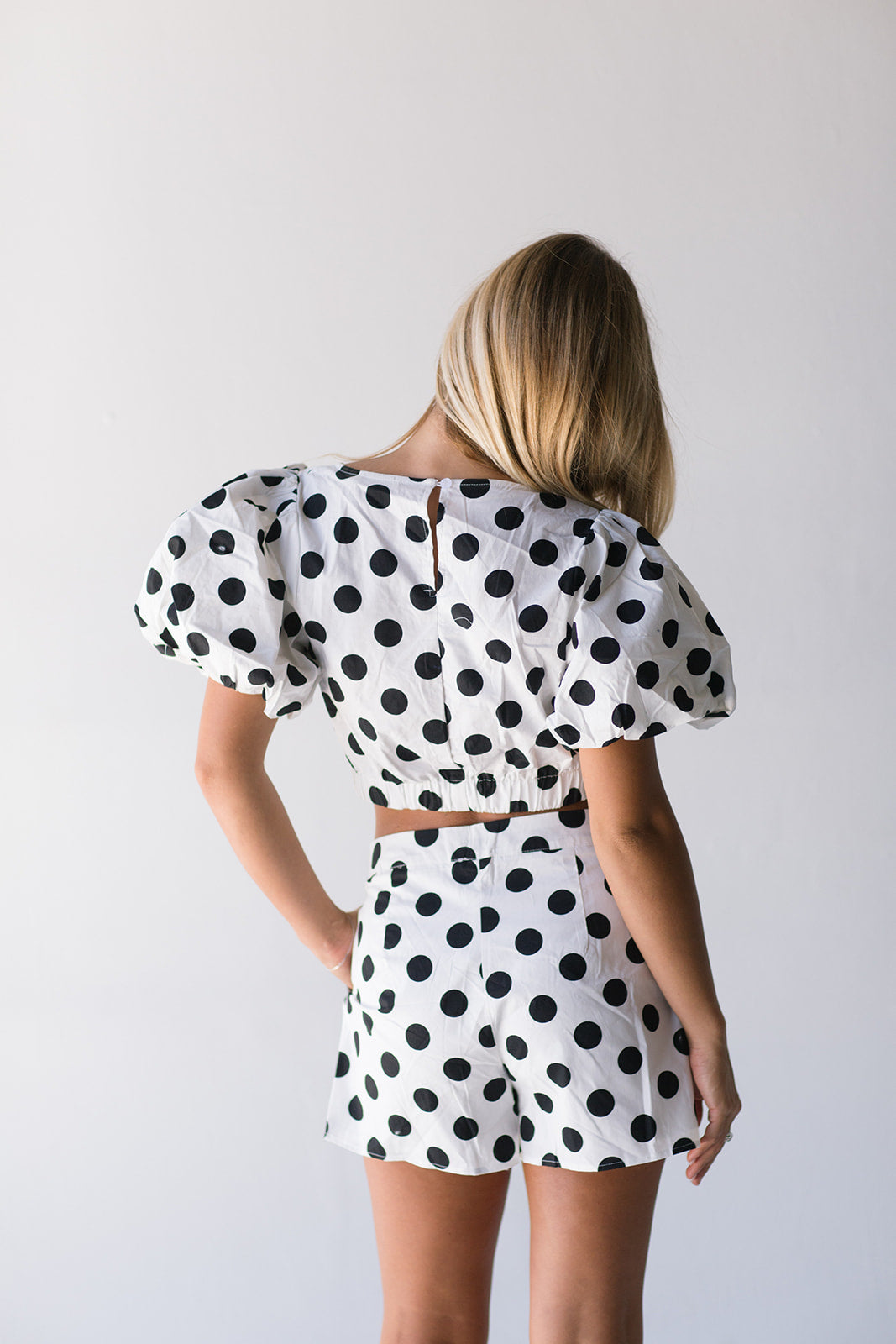 Rhodes Polka Dot Bubble Sleeve Set - Off White/Black