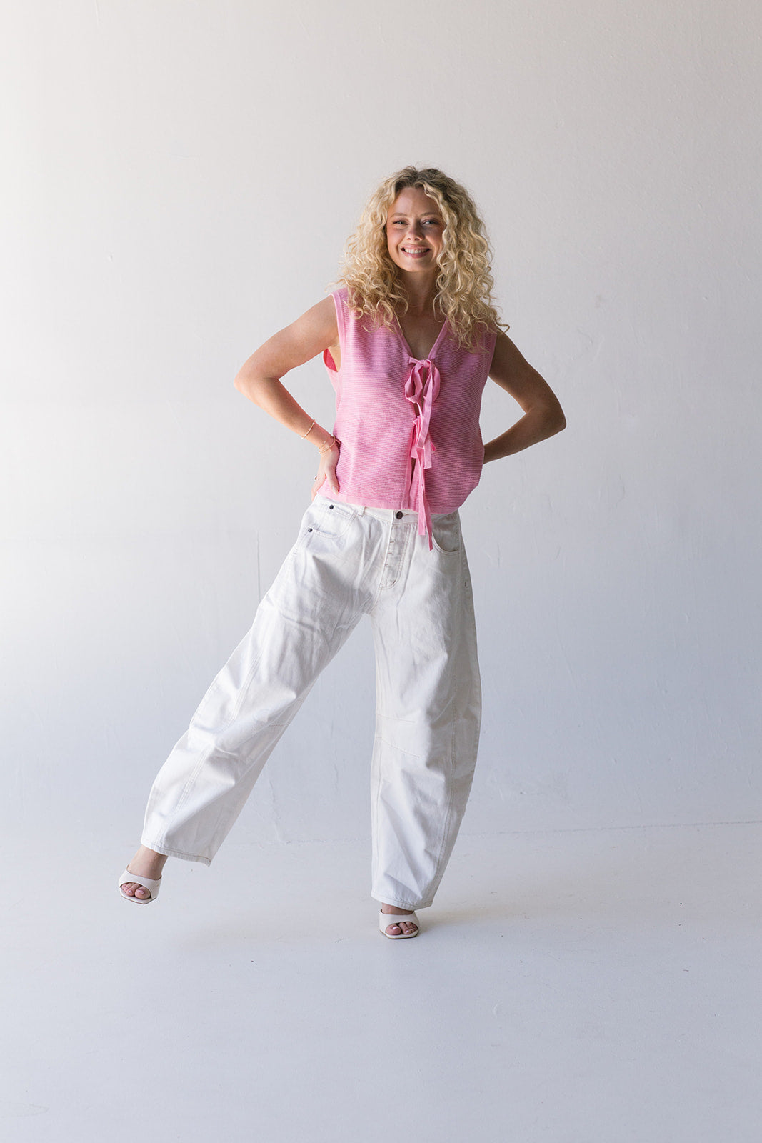 Brylie Front Bow Detail Sweater Vest - Bubblegum