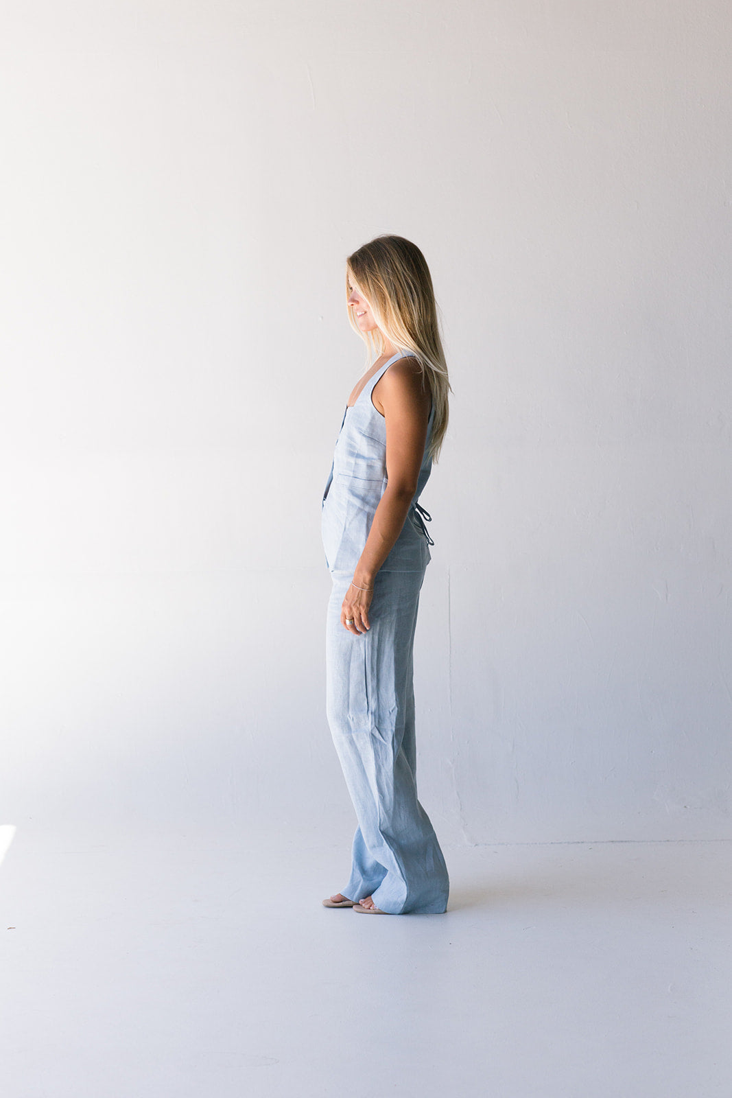 Bea Linen Vest Top - Lt Blue