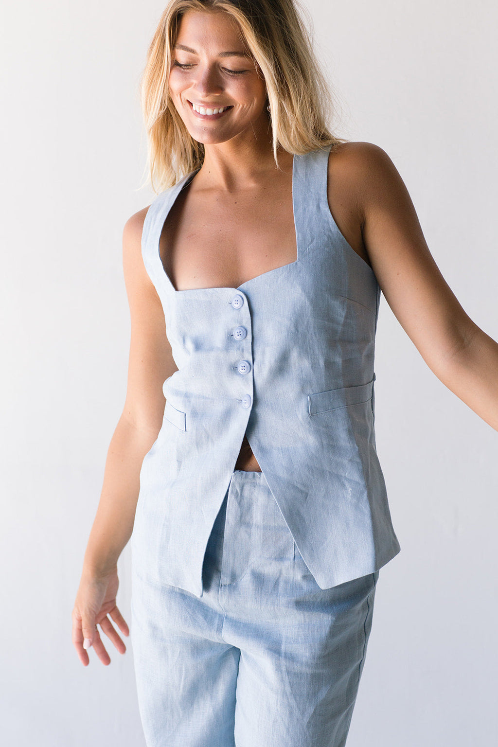 Kayla Linen Pants - Lt Blue