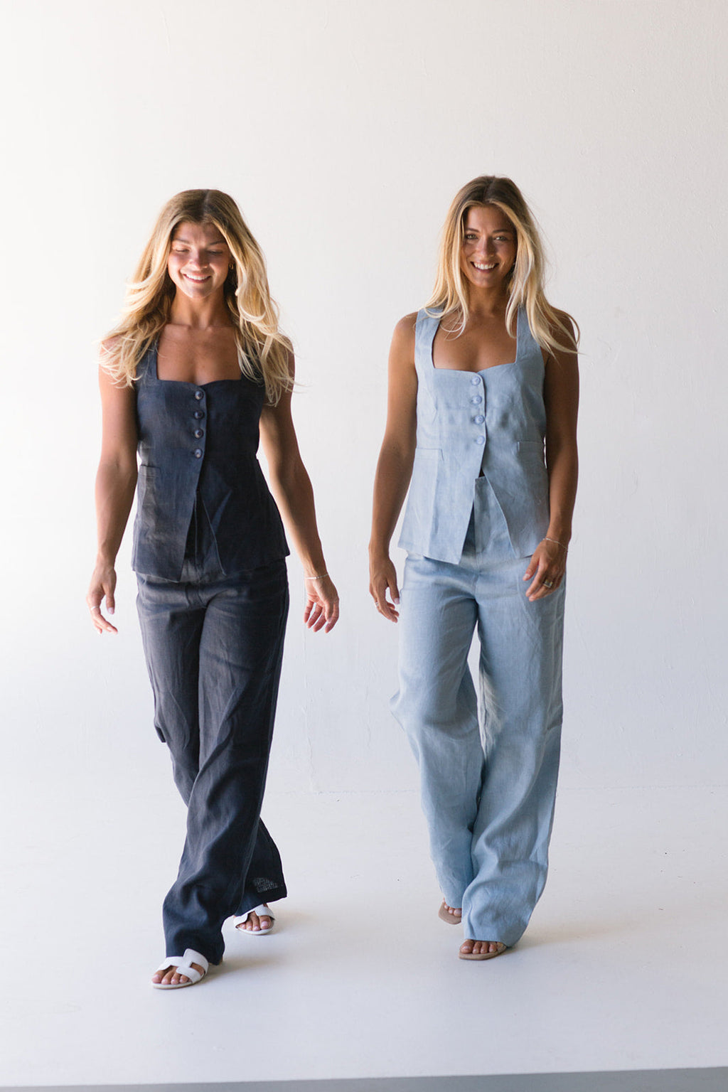 Collins Linen Vest Top - Navy