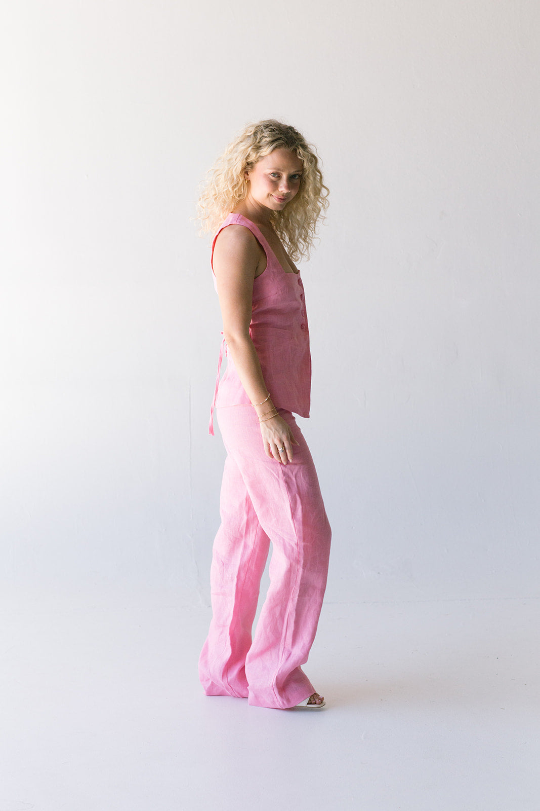 Peyton Linen Vest Top - Pink