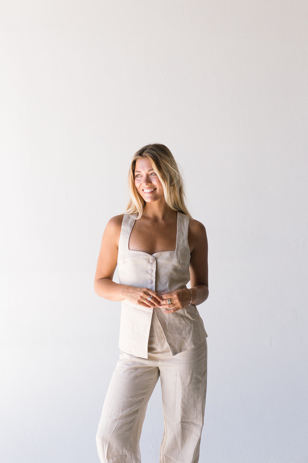 Olivia Linen Vest Top - Natural