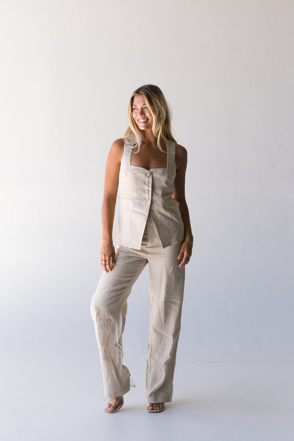 Olivia Linen Vest Top - Natural