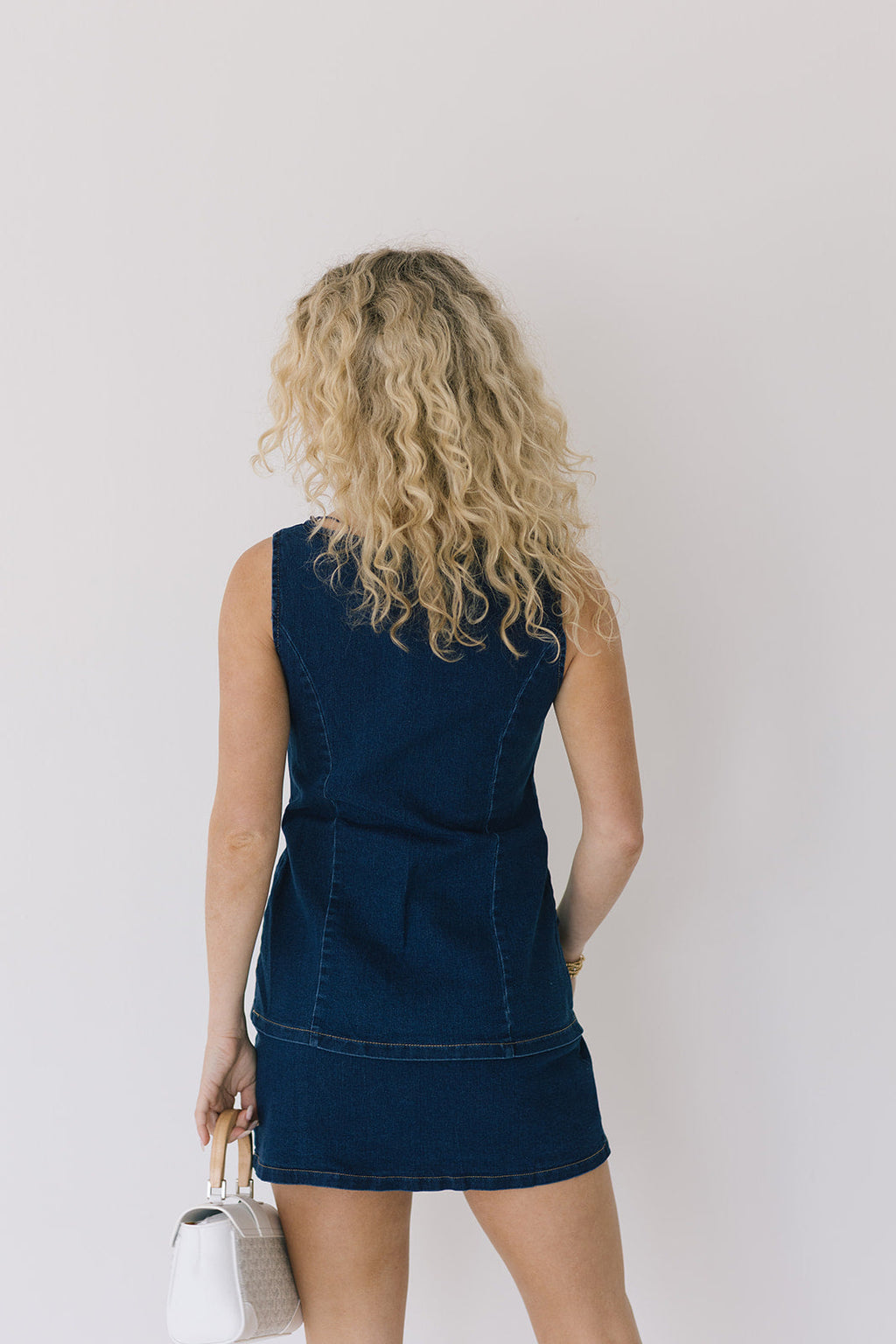 Laney Front Button Denim Mini Dress - Denim Blue