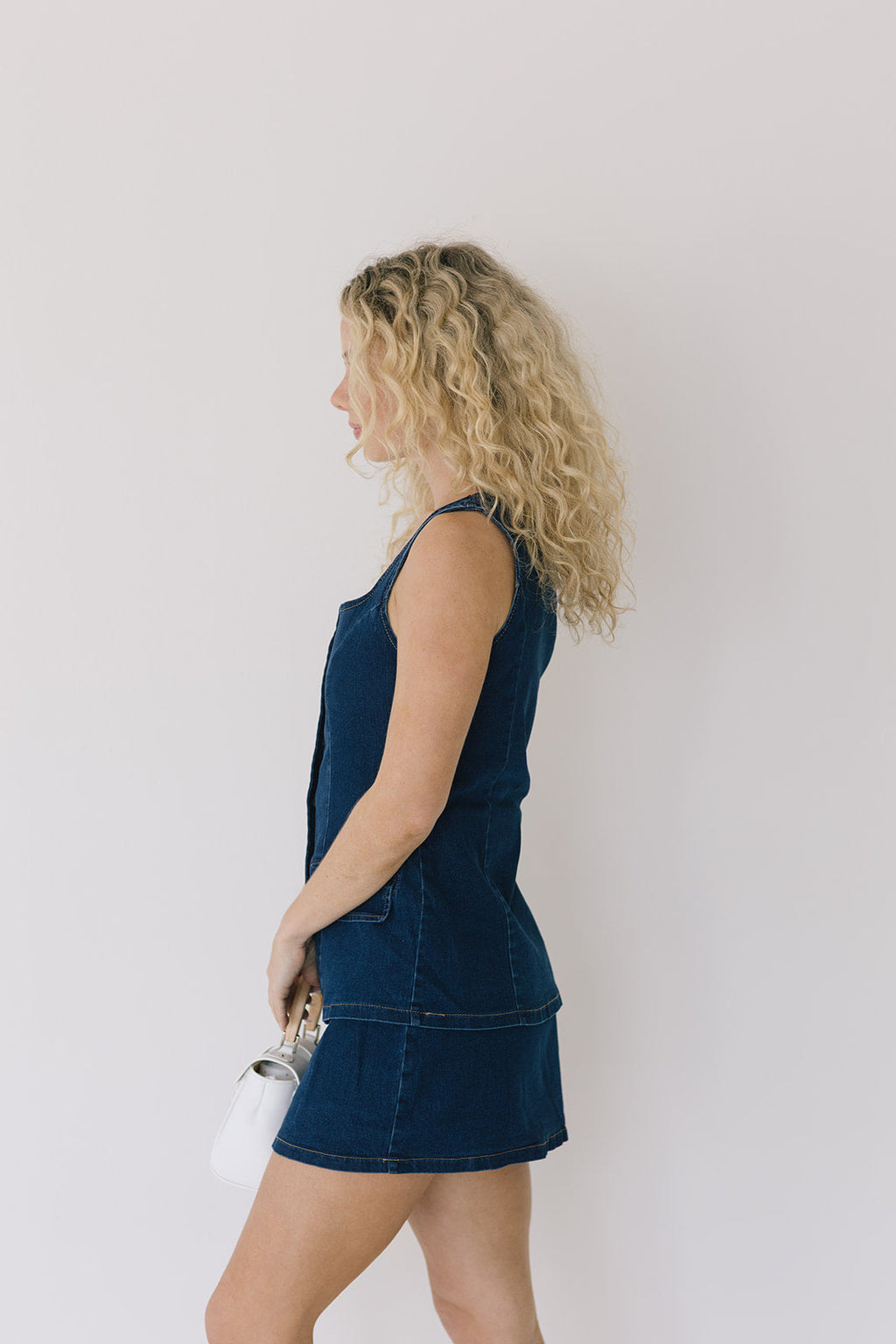 Laney Front Button Denim Mini Dress - Denim Blue