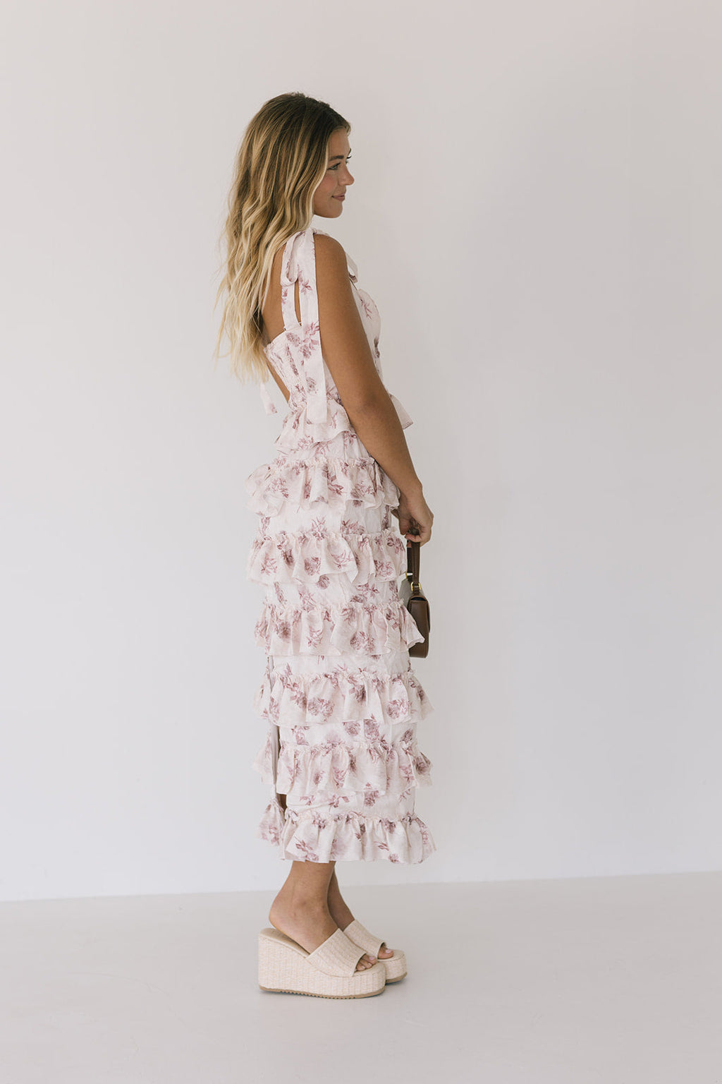 Octavia Ruffled Tiered Midi Dress - Rose