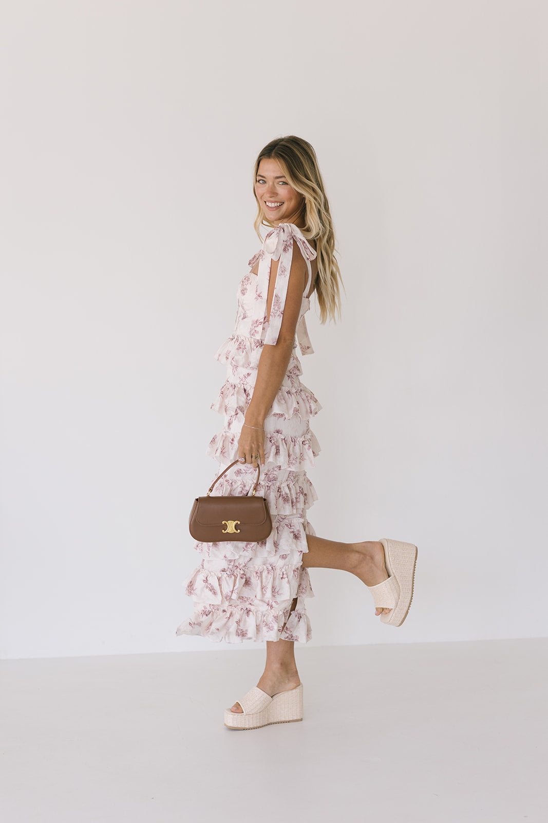 Octavia Ruffled Tiered Midi Dress - Rose