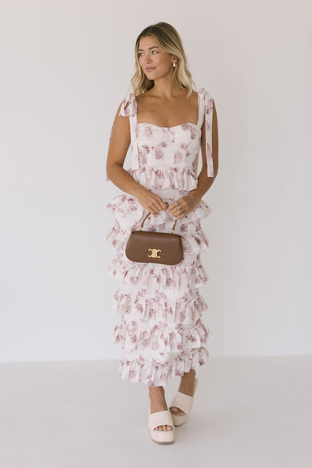 Octavia Ruffled Tiered Midi Dress - Rose