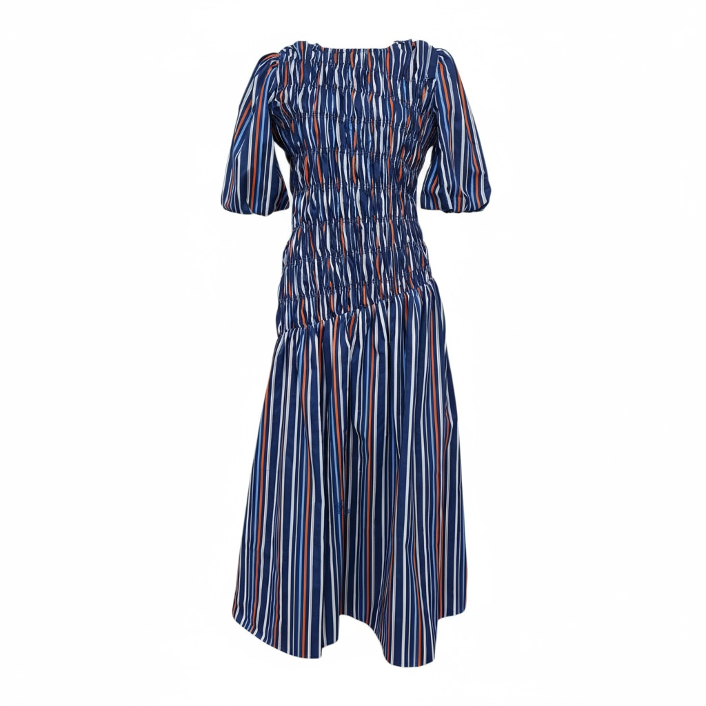 Mary Smocked Midi Dress - Navy/Oragne