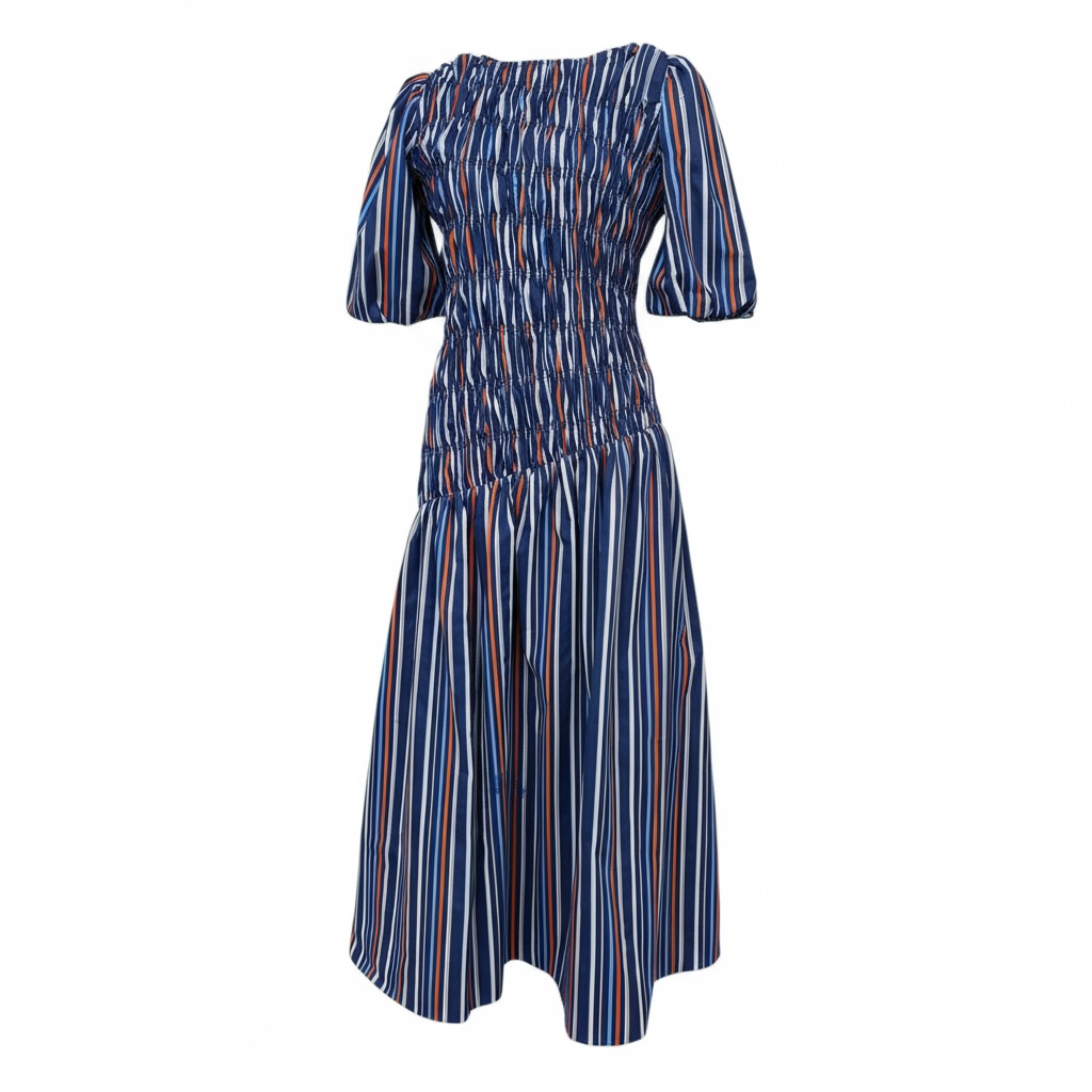Mary Smocked Midi Dress - Navy/Oragne