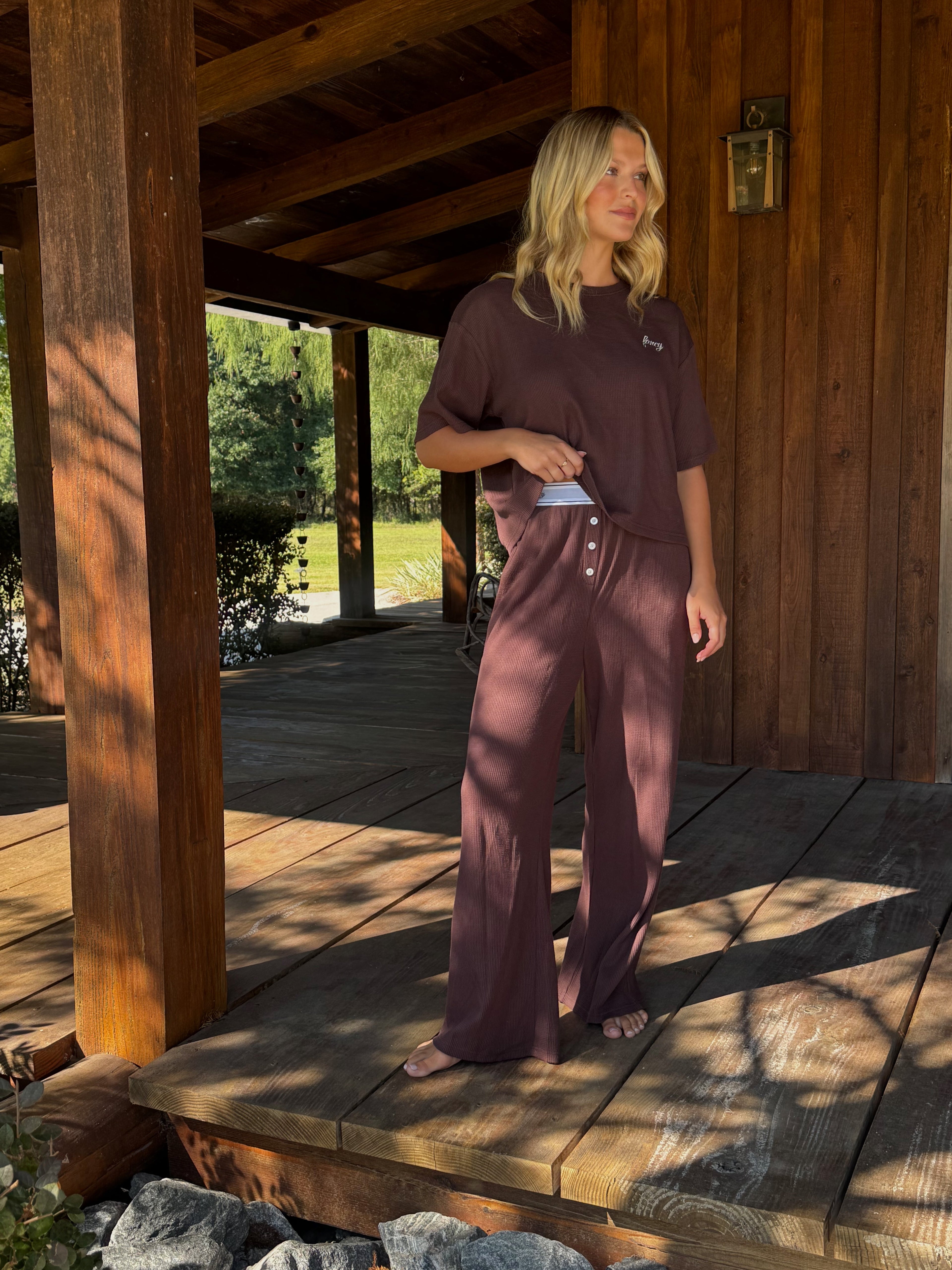 Fancy Waffle Knit Pants - Chocolate